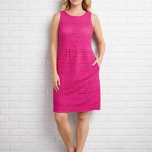 Lands' End Barbiecore trendy bright Pink Eyelet sleeveless Cotton Dress/ 10P